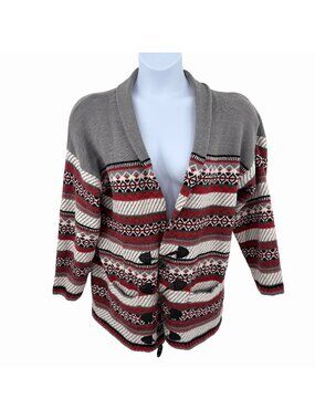 VTG PAPPAGALLO NORDIC INSP GEOMETRIC PRINT LAMBSWOOL TOGGLE CLOSURE CARDI SWTR